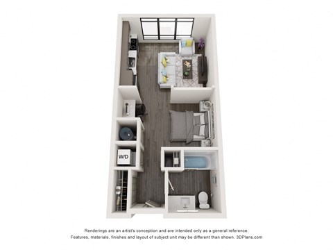 Floor plan for 1 bed, 1 bath, 504 sqft